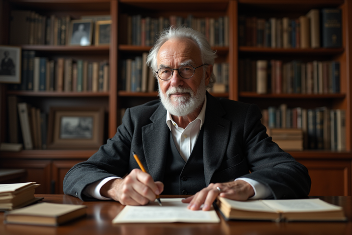 Homme âgé concentré dans son bureau ancien